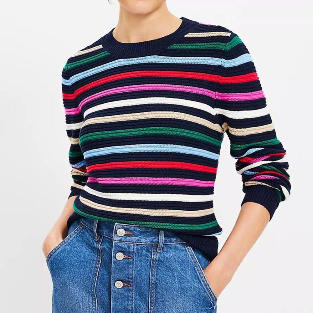 LOFT Striped Textured Stitch Sweater